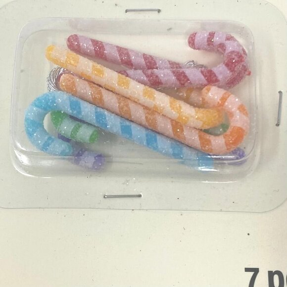 Michaels 7 Pc Merry Mini Ornaments Tree Decor Frosted Sugar Candy Canes - Picture 2 of 5